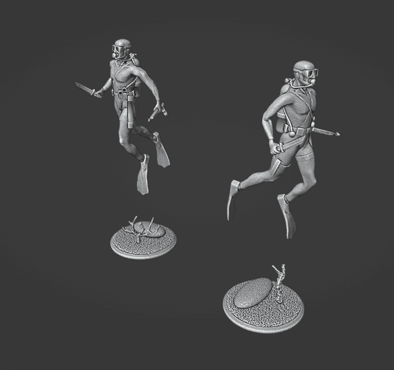 Modern Scuba Diver with Knife and Harpoon Miniature and Base