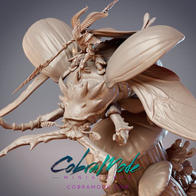 Mothfolk Beetle Cavalry - Riodin, Fidelium Knight and Cervus Beetle Mount (Pre-Supported)
