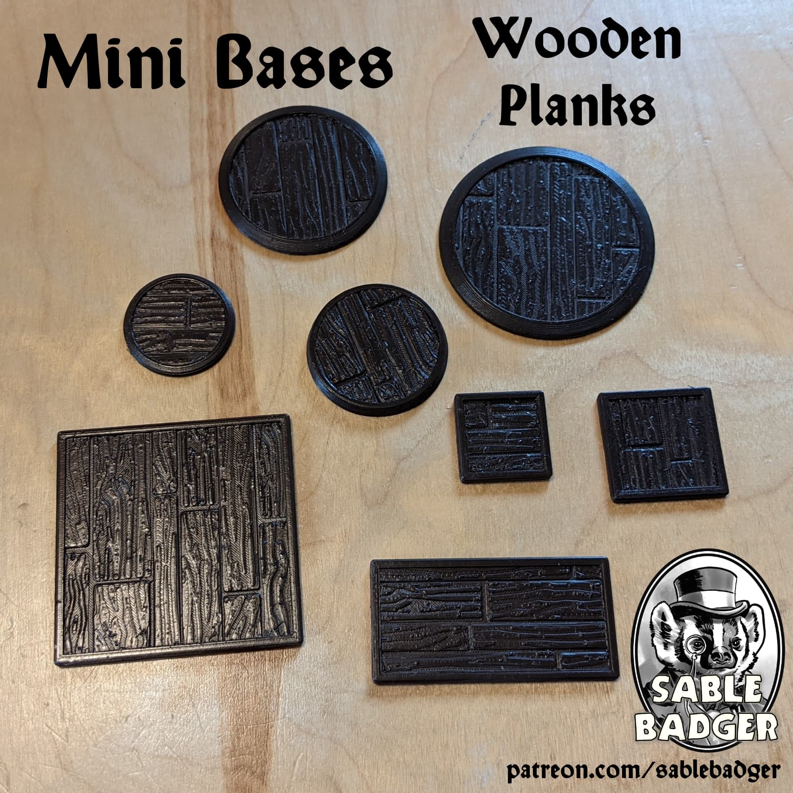 Mini Bases - Wooden Planks - Square and Round many sizes