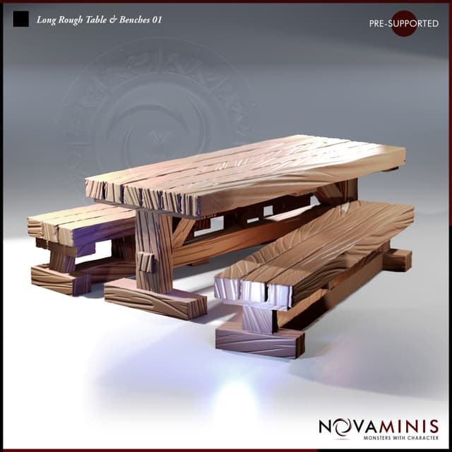 Long Rough Table and Benches 01