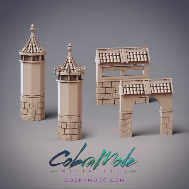 Asian Wall, Gate, and Tower  - YuanYang Fort Scatter Terrain (Pre-supported)