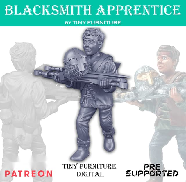 Blacksmith apprentice with a bunch of swords