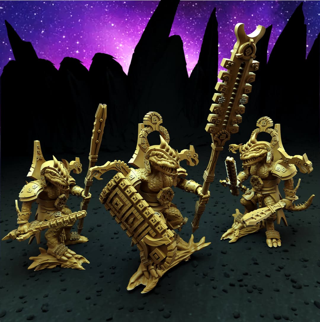 Large elite crocodile warriors - Celestial hosts wargame proxy miniature