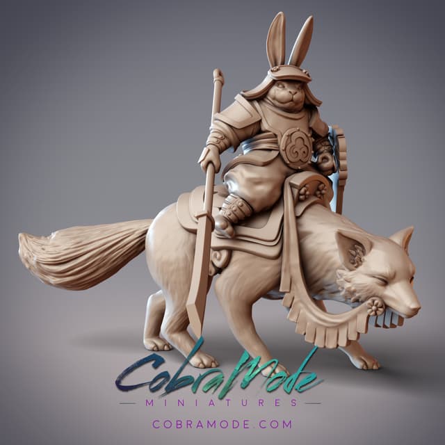 Rabbitfolk Soldier and Fox Mount - Iron Brow, Guanghan Patrolman and Cinder Veil, Giant Fox (Pre-supported)