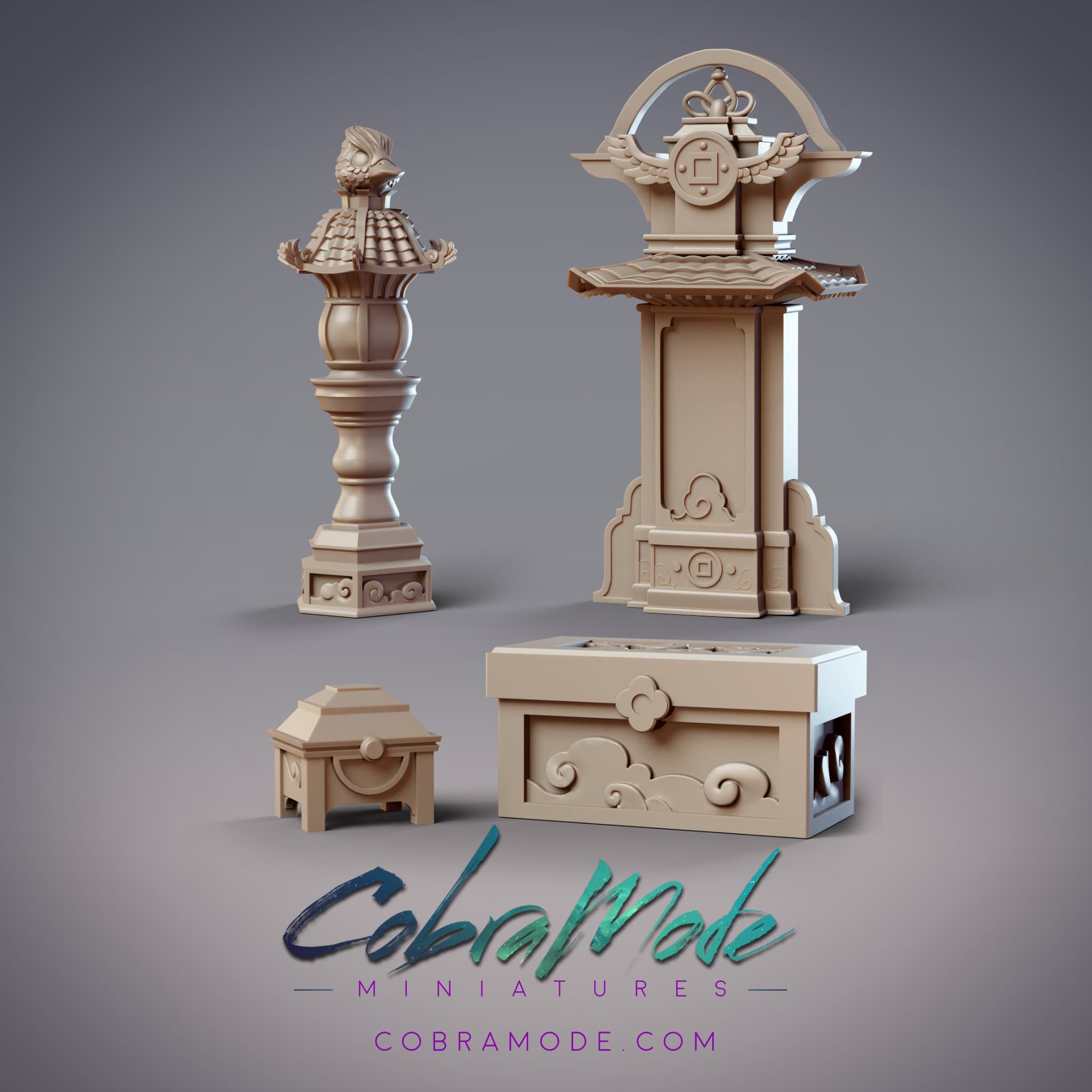YuanYang Lamp, Chests, and Memorial Scatter Terrain Pack (4pcs)