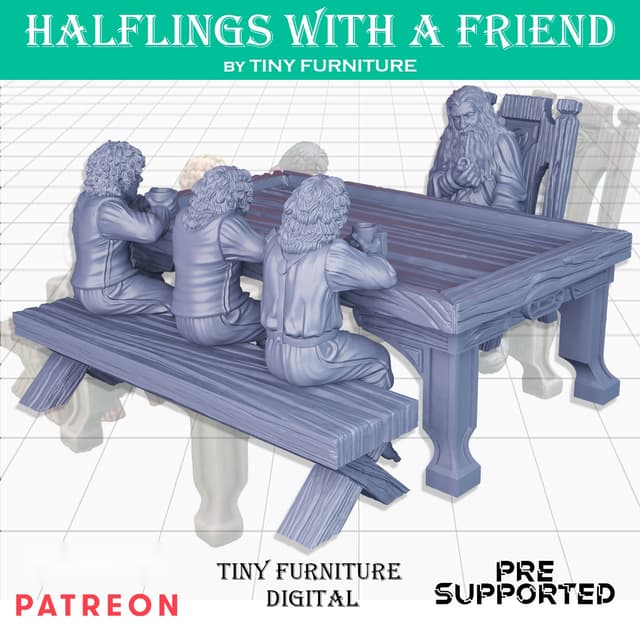 Halflings with a friend (SITTING FOLKS)