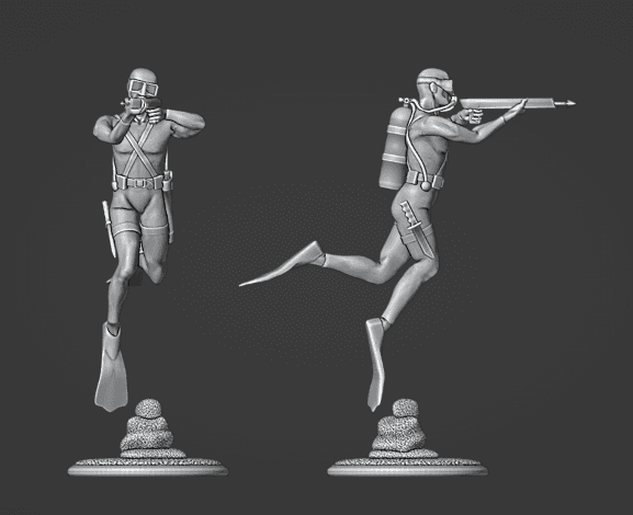 Modern Scuba Diver with Harpoon Gun Miniature and Base
