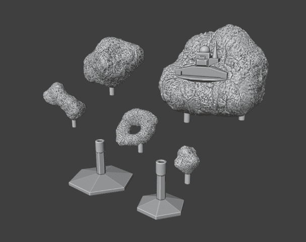 Space Combat Meteors and Flight Stands Set – Miniature Tabletop Gaming STL
