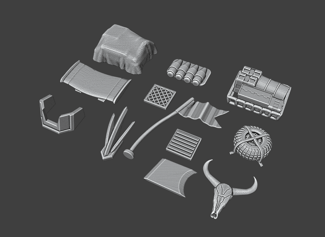 Gaslands 20mm Scale Rooftop Accessories – 3D Printable Add-Ons for Vehicular Combat Gaming
