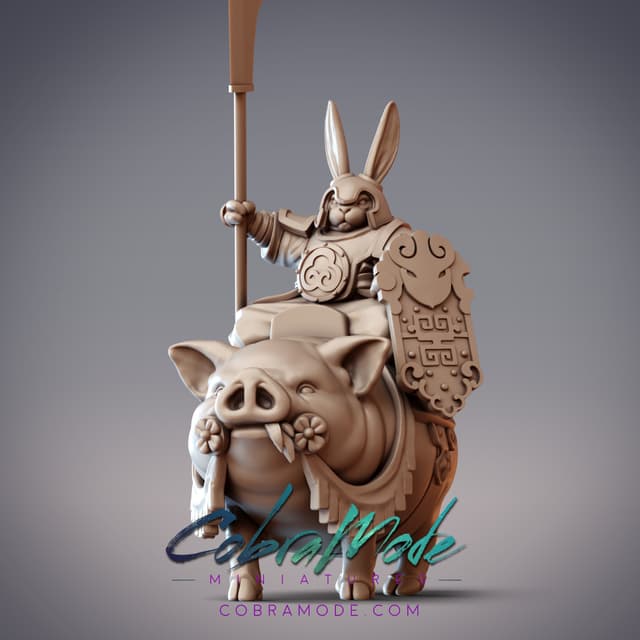 Rabbitfolk Warrior and Pig Mount - Bronze Fang, Guanghan Patrolman and Thunder Bristle, Battle Boar (Pre-supported)