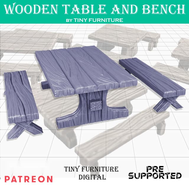 Mediaval wooden table and bench