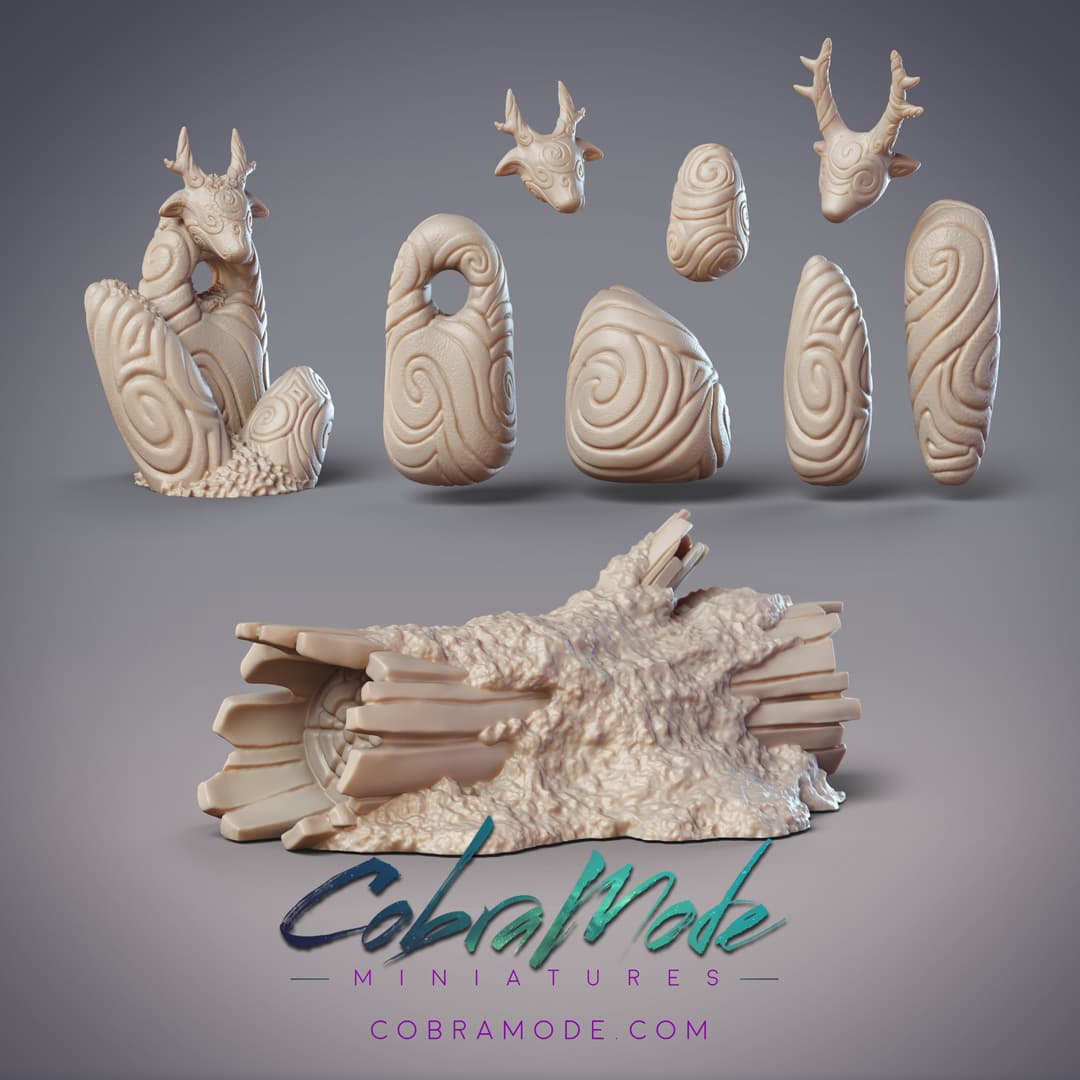 Druidic Standing Stones and Giant Mossy Log Scatter Terrain Set