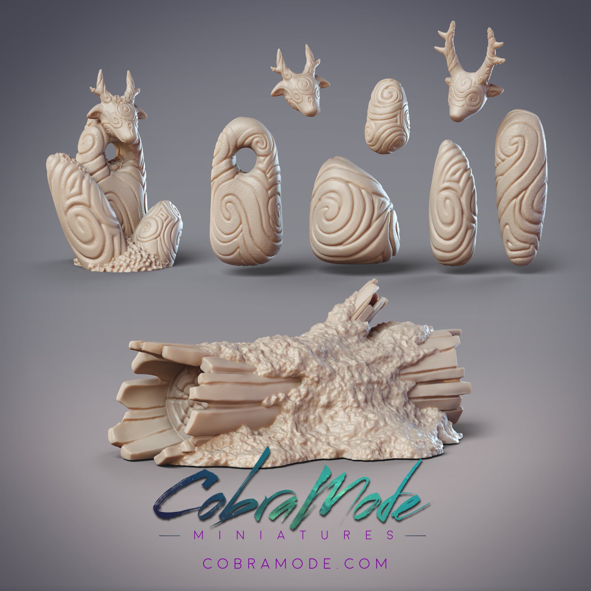 Druidic Standing Stones and Giant Mossy Log Scatter Terrain Set