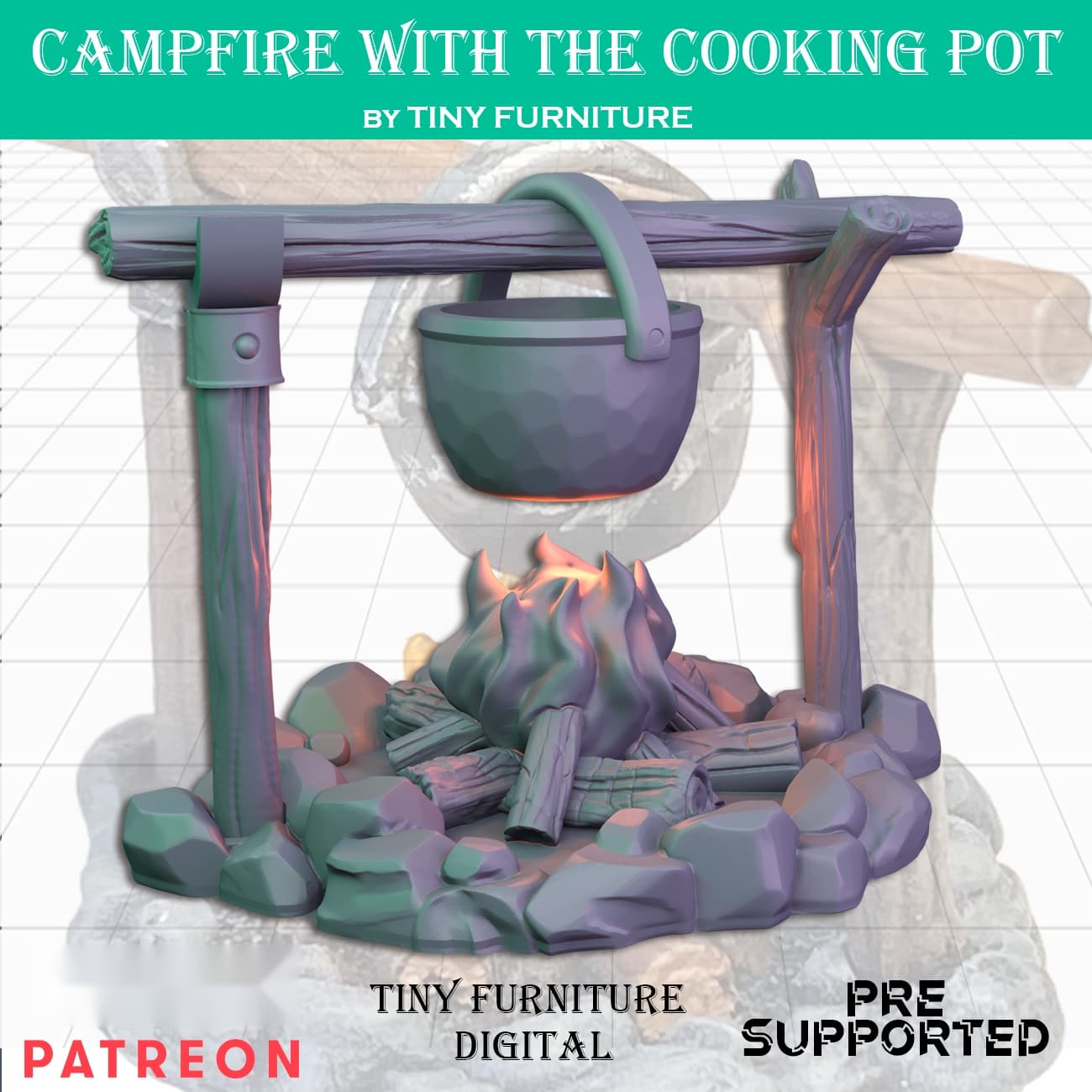 Campfire with the cooking pot