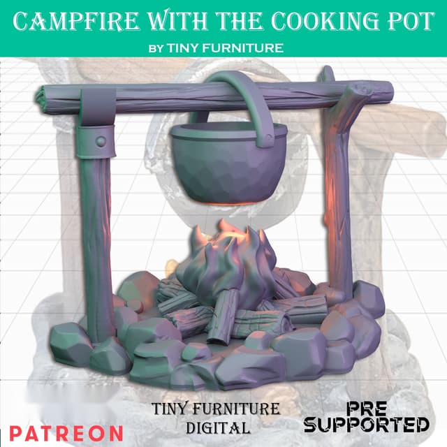 Campfire with the cooking pot