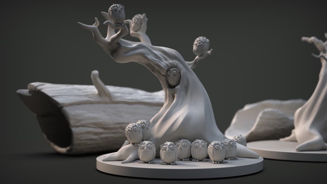 Trees with owls and trunks