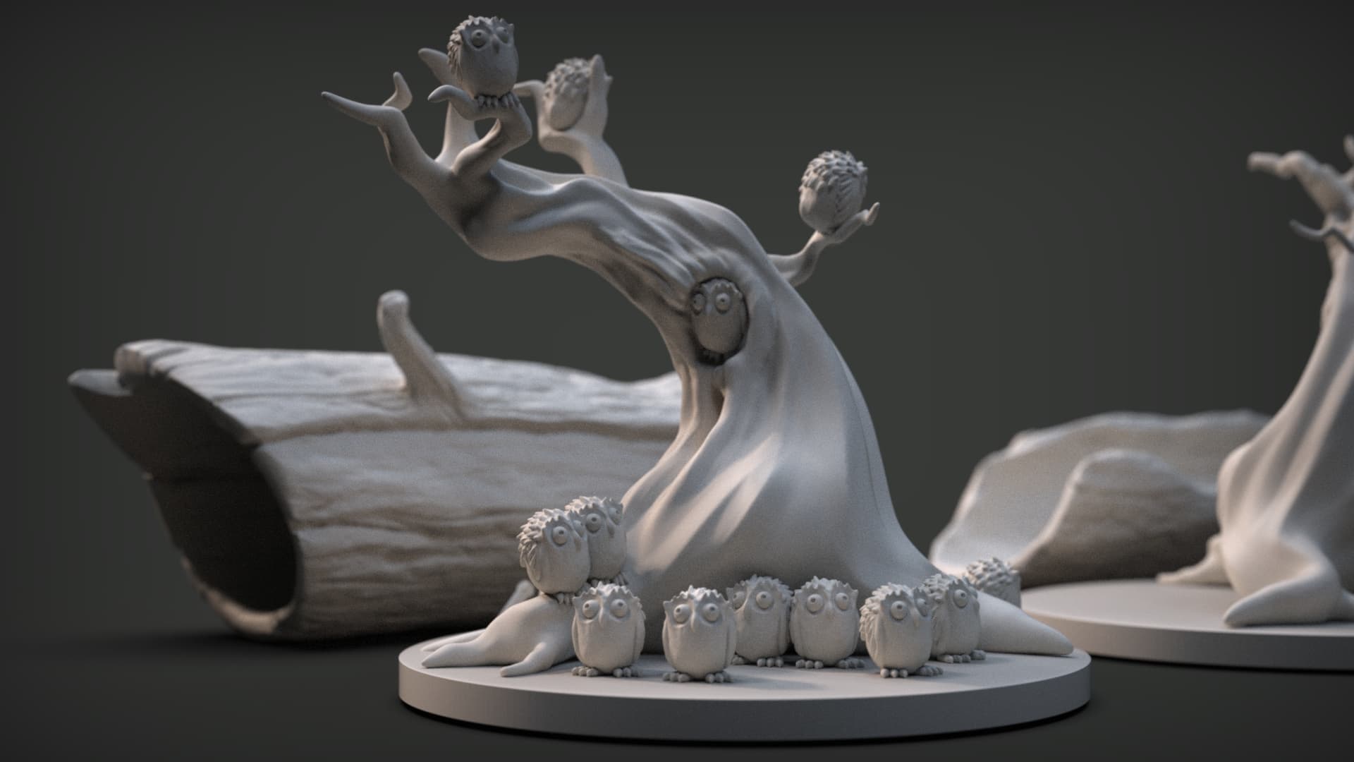 Trees with owls and trunks