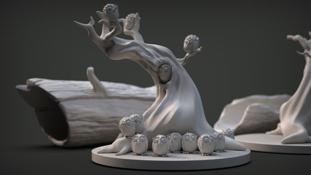 Trees with owls and trunks
