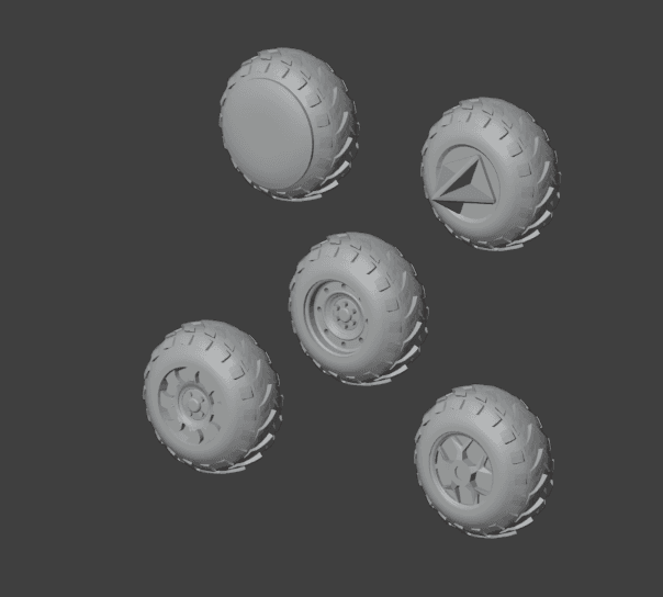 Gaslands Offroad Wheel Set STL Files – 1:64 Scale Custom Wheels for Post-Apocalyptic Car Combat