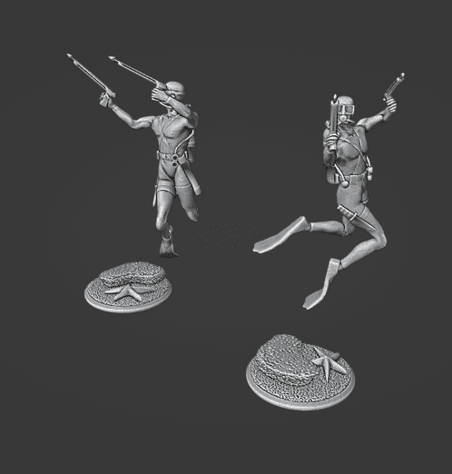 Modern Scuba Diver with Two Harpoon Guns Miniature and Base
