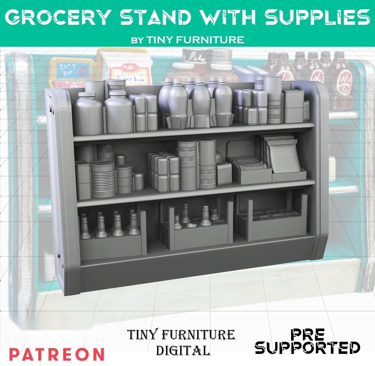Grocery stand with supplies