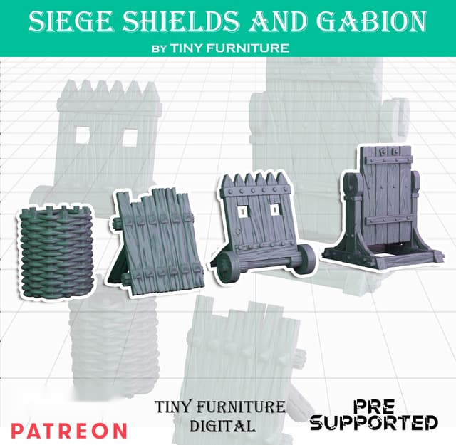 Siege shields and a gabion (Medieval Artillery)