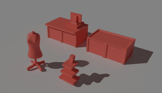 Modern 28mm Scale Store Furniture Set STL – Printable Retail Terrain Props for Tabletop Gaming & Dioramas