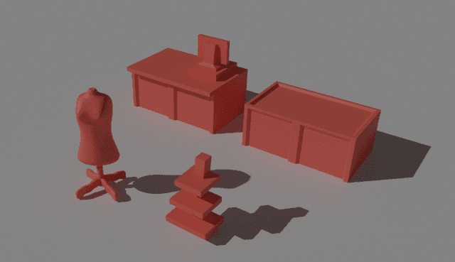 Modern 28mm Scale Store Furniture Set STL – Printable Retail Terrain Props for Tabletop Gaming & Dioramas