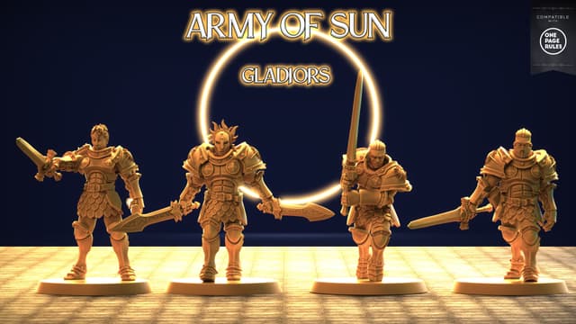 Army of Sun - Gladiors (4 miniatures and 5 Heads) OPR Compatible