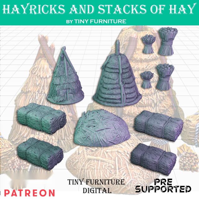 Hayricks and stacks of hay
