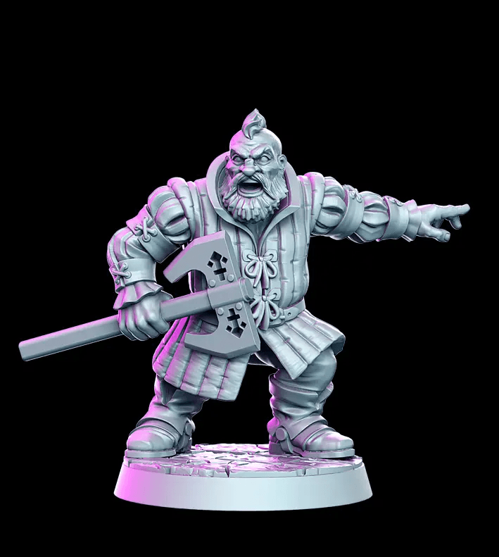 Detailed dwarf miniature in forge lighting