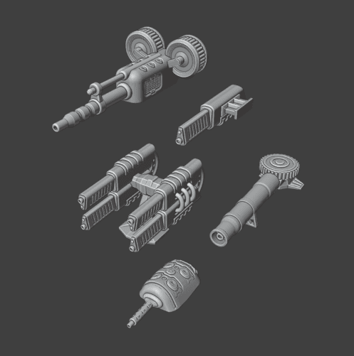 Gaslands 20mm (1:64) Scale Machineguns Nine Weapons Set – Miniature Tabletop Gaming STL