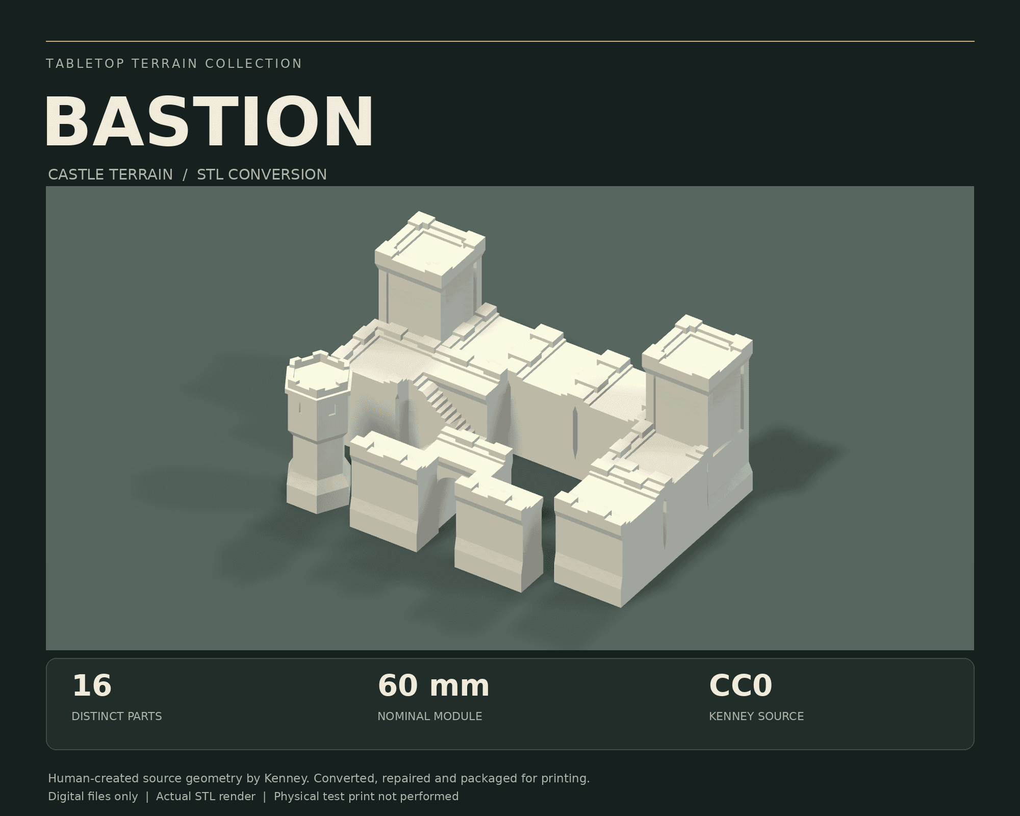 Bastion Castle Terrain - 16 STL Parts (Kenney CC0 Conversion)