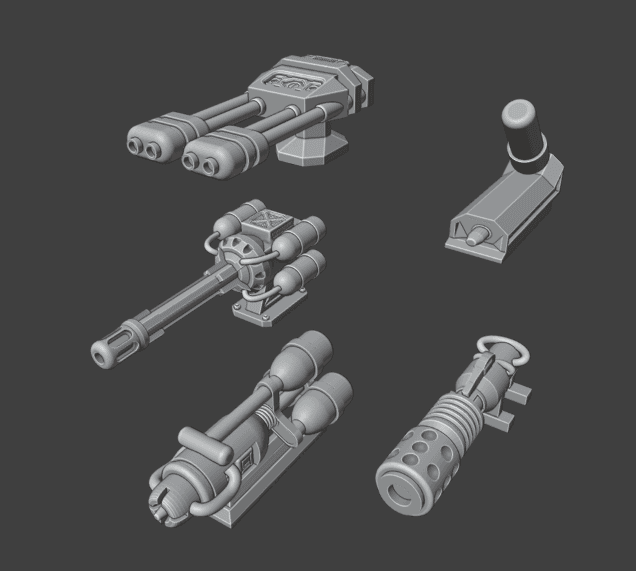Gaslands 20mm (1:64) Scale Flamethrower Six Weapon Set – Miniature Tabletop Gaming STL