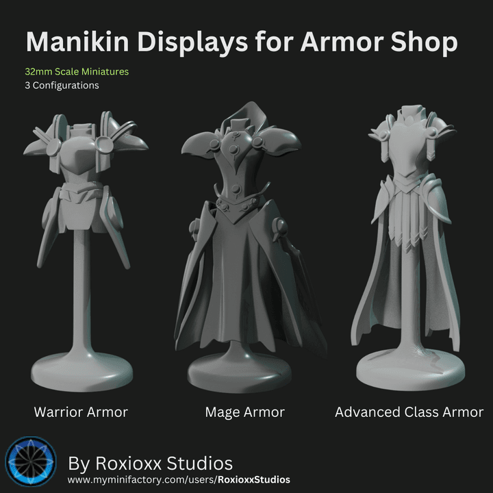Manikin Displays for Armor Shop - Mage Armor, Warrior Armor, Advanced Class Armor